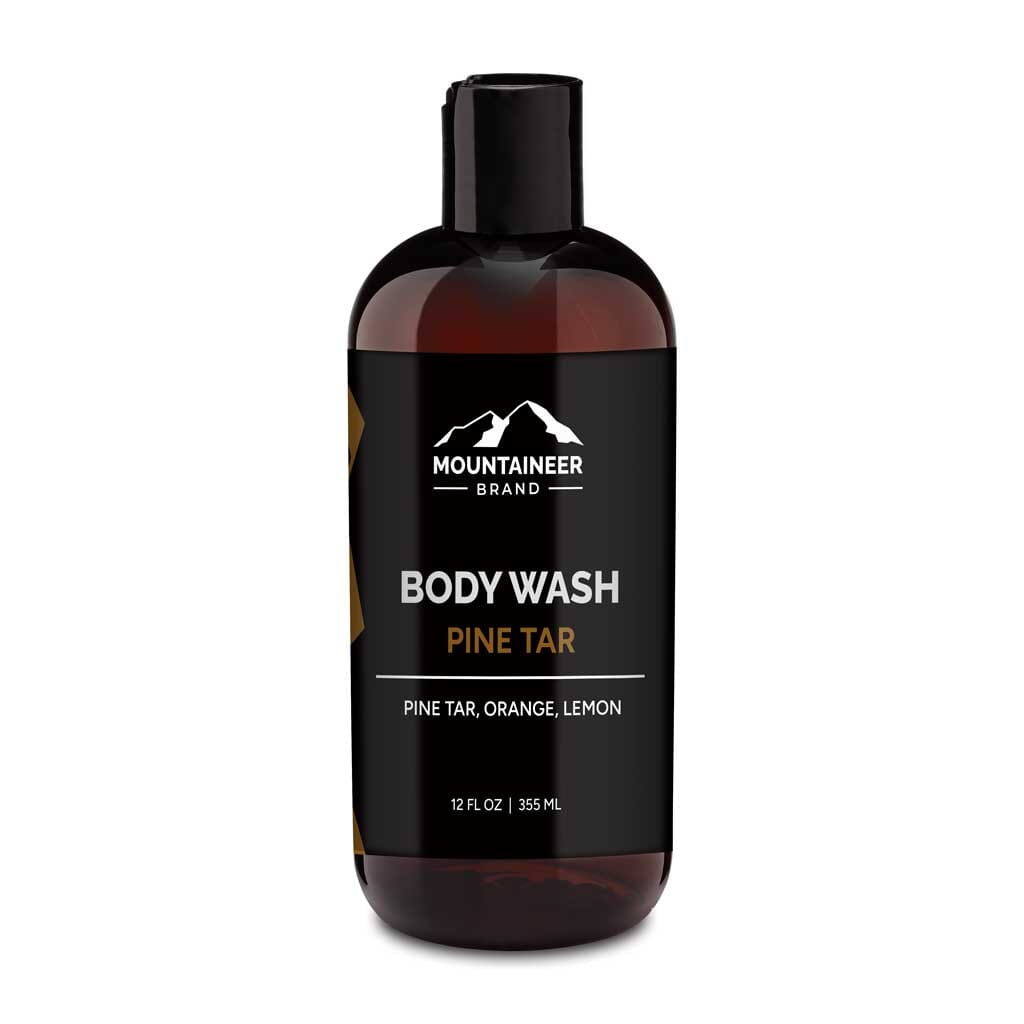 An organic bottle of Mountaineer Brand Products body wash on a white background.