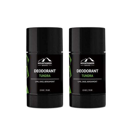 Two Mountaineer Brand Products Natural Deodorant 2-Pack sticks on a white background.