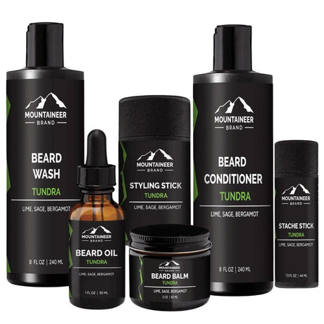 A Mountaineer Brand Products&#39; Big Beard Kit with a beard oil and beard balm for grooming and care.