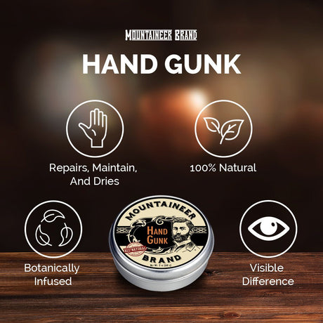 A tin of Mountaineer Brand Products organic hand salve with no chemicals, perfect for men's care.