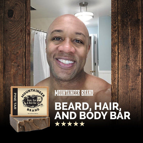 Mountaineer Brand Products' Beard Hair and Body Bar - available in 9 scents - is made with organic and all-natural ingredients, ensuring no chemicals are used.